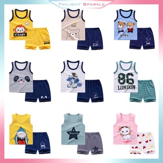 【TS】0-5Y Baby Cotton Short Sleeve T shirt+Shorts Kids Boys Girls Cute Vest Summer 2Pcs/Set