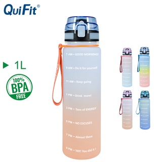 QuiFit New Matte Surface 1L Tritan Water Bottle With Filp Lid Time Marker BPA Free Sports Kettle Outdoor Gym Bottles
