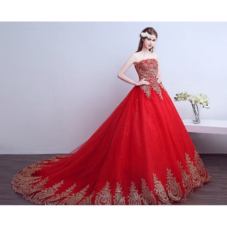 New Wedding Dresses Fashion Women Red Luxury Lace Maxi Dress