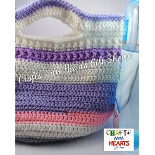 Crocheted handbag in white, purple, pink, grey (base)