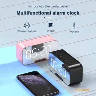 SunyMall Digital Alarm Clock With Bluetooth Speaker FM Radio LED Mirror Music Player Phone Holder