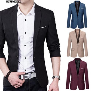 One Button Lapel Suit Coat Men Slim Formal Business Men's Solid Color Formal Business Wear One Button Suit
