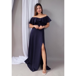 Amira Offshoulder Neoprene Long Dress/Gown