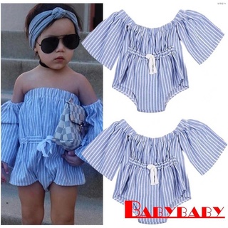○YPY-Striped Kids Baby Girls Off-Shoulder Romper Jumpsuit