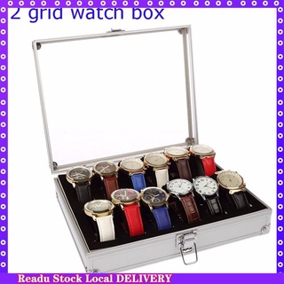 【available】12 Slots Grid Acrylic Lid Aluminium Watch Jewelry Display Box Storage Case Orga