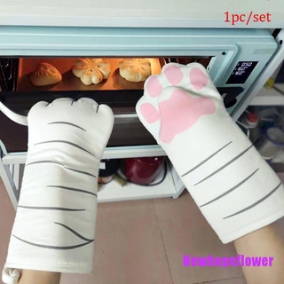 [[NFPH]] Cat Paw Oven Mitts Long Cotton Baking Insulation Gloves Microwave Heat Resistant