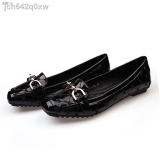 №♨☈♟2021 autumn new leather single shoes women flat bottom all-match peas shoes square toe shallow s