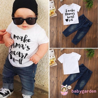 AA.-2Pcs Toddler Baby Kids Boys Tops T-shirt Jeans Denim Pants Outfits Set