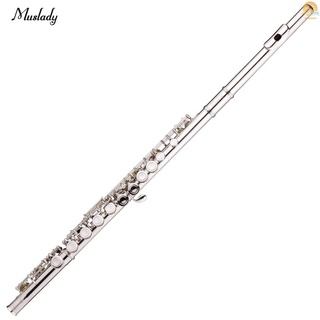 Muslady Western Concert Flute Nickel Plated 16 Holes C Key Cupronickel Woodwind Instrument with Cle