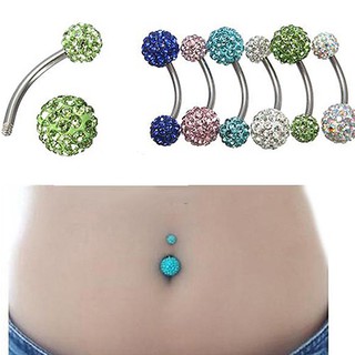 14G Surgical Stainless Steel Rhinestone Ball Navel Belly Bar Ring Body Piercing