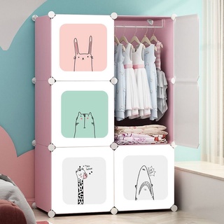 Wardrobe Simple Assembly Household Bedroom Rental Room Children Hanging Multi-Functional Thickened Steel Pipe Reinforced Dormitory Storage Cabinet