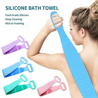 1Pc Bath Shower Silicone Body Brush Belt Back Massage Blue Brush Back Bath