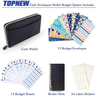 Cash Budget Envelope Wallet System for Women, 12 Budget Sheets Envelopes, Binder Note for Budgeting and Saving Money