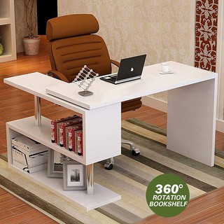 KRUZO ROTA Rotating Office Desk L-Shaped Table With S Shelves