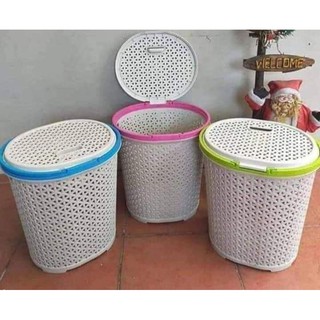 ROUND WHITE PLASTIC laundry basket with cover (1)
