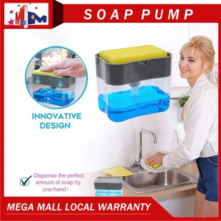 MegaMall Soap Dispenser Washing Sponge Dish Kitchen Manual Press Liquid Soap Pump Dispenser