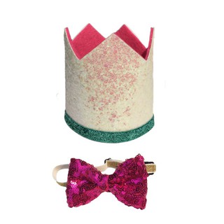 Pet Cute Birthday Party Crown Hat + Bow Tie Collar Set (6)