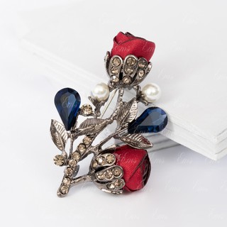 fashion Women's Rhinestone Imitation Pearl Enamel Flower Floriated Brooch Pin (1)