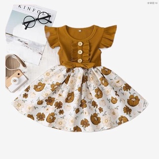 ▤Baby Girl Dress Short Sleeve Fashion Cute Dress for Kids Toddler Baby Dress Floral Print Dress for