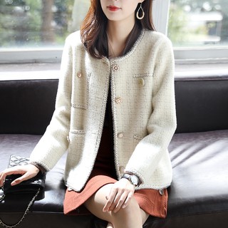 Small Fragrance Style Short Jacket Mink Design Feeling Autumn Winter Fashion Temperament White Black Fra
