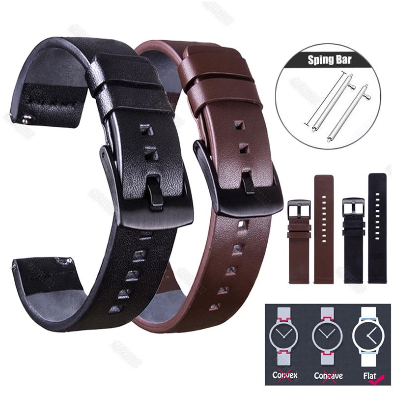 24 22mm 20mm 18mm Leather WatchBand Quick Release Watch Strap Wristband Belt Universal Black/Brown (1)