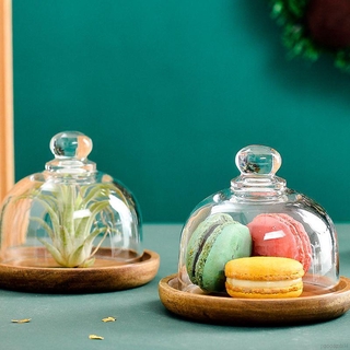 Lovely Transparent Small Dessert Plate Dessert Cup Mousse Tray Cake Plate Wooden Glass Cover Dessert Plate