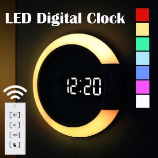 Remote Control Led Digital Wall Clock Creative LED Hollow Wall Clock with Alarm Ring Light 7 Color Change