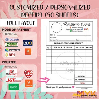 note book◘♘CUSTOMIZED / PERSONALIZED RECEIPT 50 SHEETS