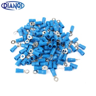 DIANQI RV2-3 Blue 22-16 AWG 1.5-2.5mm2 Insulated Ring Terminal Connector Cable Connecto Wire Connector 100PCS/Pack CCZ3