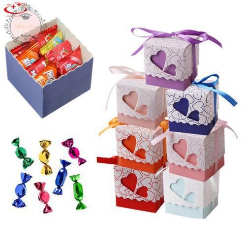 10Pcs Love Heart Candy Boxes Wedding Favor Party Gift Boxes With Ribbons