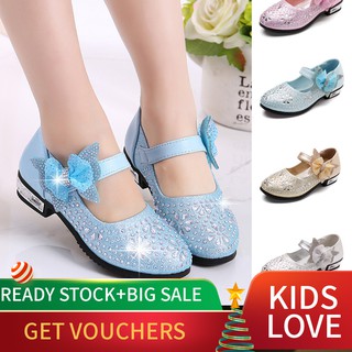 【COD】Crystal Aisha for girls Princess girl shoes Girl bow shoes Disney children's shoes Children's leather shoes kids dance shoes Frozen Princess Shoes Children's soft-soled shoes Sandals crystal shoes