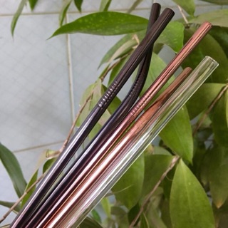 BLACK ROSE GOLD METAL REUSABLE WASHABLE STAINLESS STRAW AND CLEANER