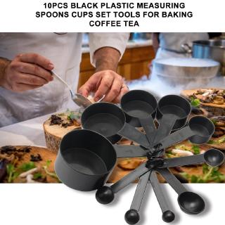 【BIBI】10Pcs Black Plastic Measuring Spoons Cups Set Tools For Baking Coffee Tea