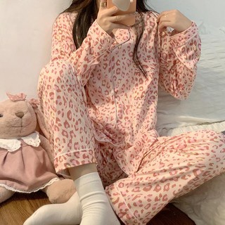 Pink Leopard Print pajamas women's style long sleeved two-piece set lovely and comfortable home clothes set in stock (1)