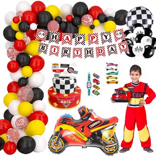 MMTX Car Party Decorations, Boys Birthday Decorations Happy Birthday Banner Latex Balloons for Kids Racing Car Party Favors