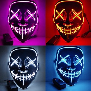 Halloween Horror Light Up Mask The Purge Movie LED Wire Fluorescent Cosplay Mask Masquerade Party Show