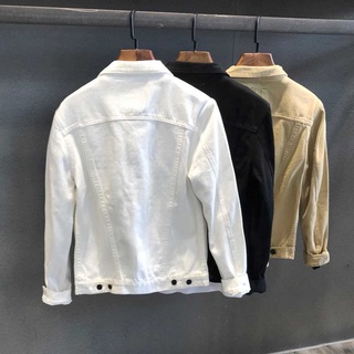 ﹍Spring and autumn casual short white denim jacket men s jacket Korean version of the trend of casua