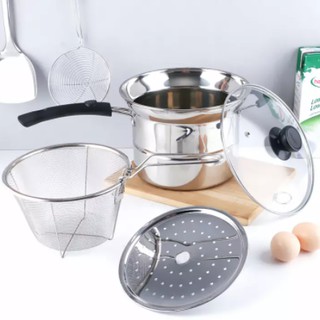Stainless Steel Pasta Pot Cooking Noodle Pot Multi-purpose Soup Pan Steamer Fryer Pasta Home Inducti