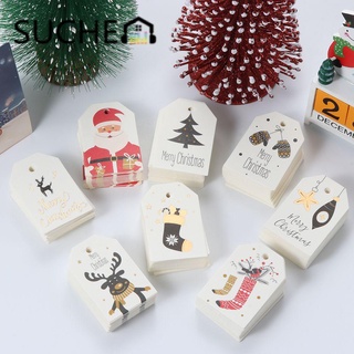 SUCHEN 50PCS DIY Hang Tags Santa Claus Gift Wrapping Kraft Tag Party Cards Kraft Paper Xmas Decoration Wrapping Supplies Christmas Labels