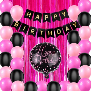 【Ready Stock】Happy Birthday Decoration Set HBD Balloons Set BlackPink Theme Birthday Party Decoration Party Needs