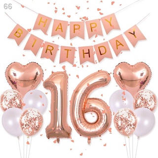✽◎Rose Gold Party Decorations Kit 18th Birthday Balloons Set Happy Birthday Banner Confetti Latex Ba