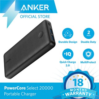 Anker PowerCore Select 20000mAh High Capacity Powerbank, Dual 12W Output Ports, 18 Months Warranty