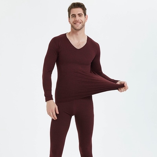 Full Sleeve Thermal Underwear Solid Red Slim Men Long Johns Autumn Winter Warm Soft Set Thermo