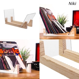 Niki Vinyl Record Storage Holder Large Capacity Display Stand with Clear Acrylic Ends Modern Solid Wooen LP Album Deskop Rack