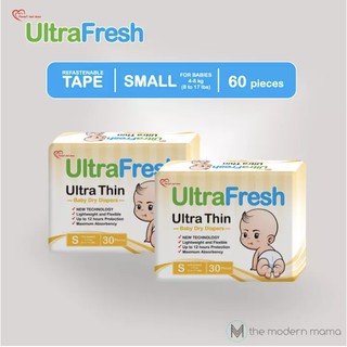UltraFresh Ultra Thin Dry Tape Diapers Small 60s (Babies 4-8 kg or 8 to 17 lbs)