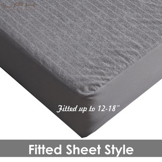 Stripe Mattress Protector Cotton Terry Solid Color Waterproof Fitted Sheet Hypoallergenic Bed Cover (3)