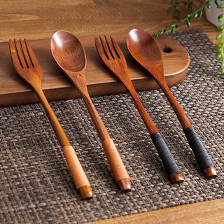 Spoon & Fork Set Wooden Cutlery Japanese Style.