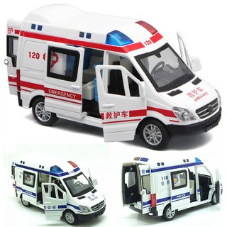 【recommended】Zhenwei 1:32 Hospital Rescue Ambulance Police Diecast Metal Car Model with Pull Back So