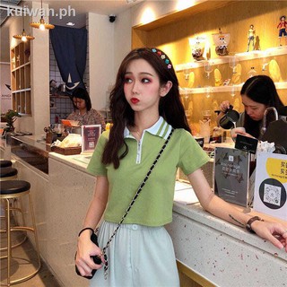 ☄☼☈crop top Korean of slim polo collar avocado short sleeve T-shirt women's student half (3)