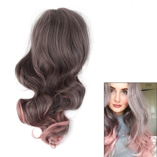 Full Long Curly Hair Style Wigs Cosplay Party Costume Wigs Gray And Pink